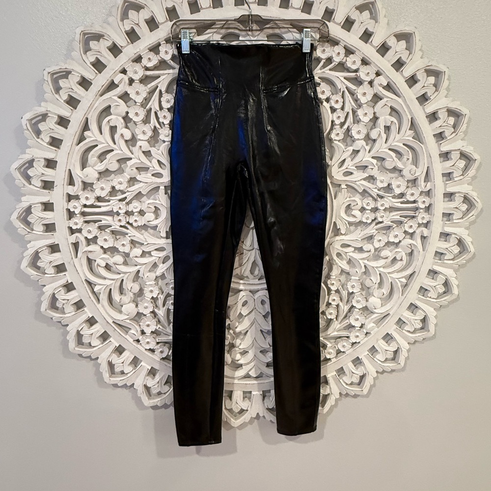 Spanx Womens Shaping Faux Leather Leggings Black High Rise! XS